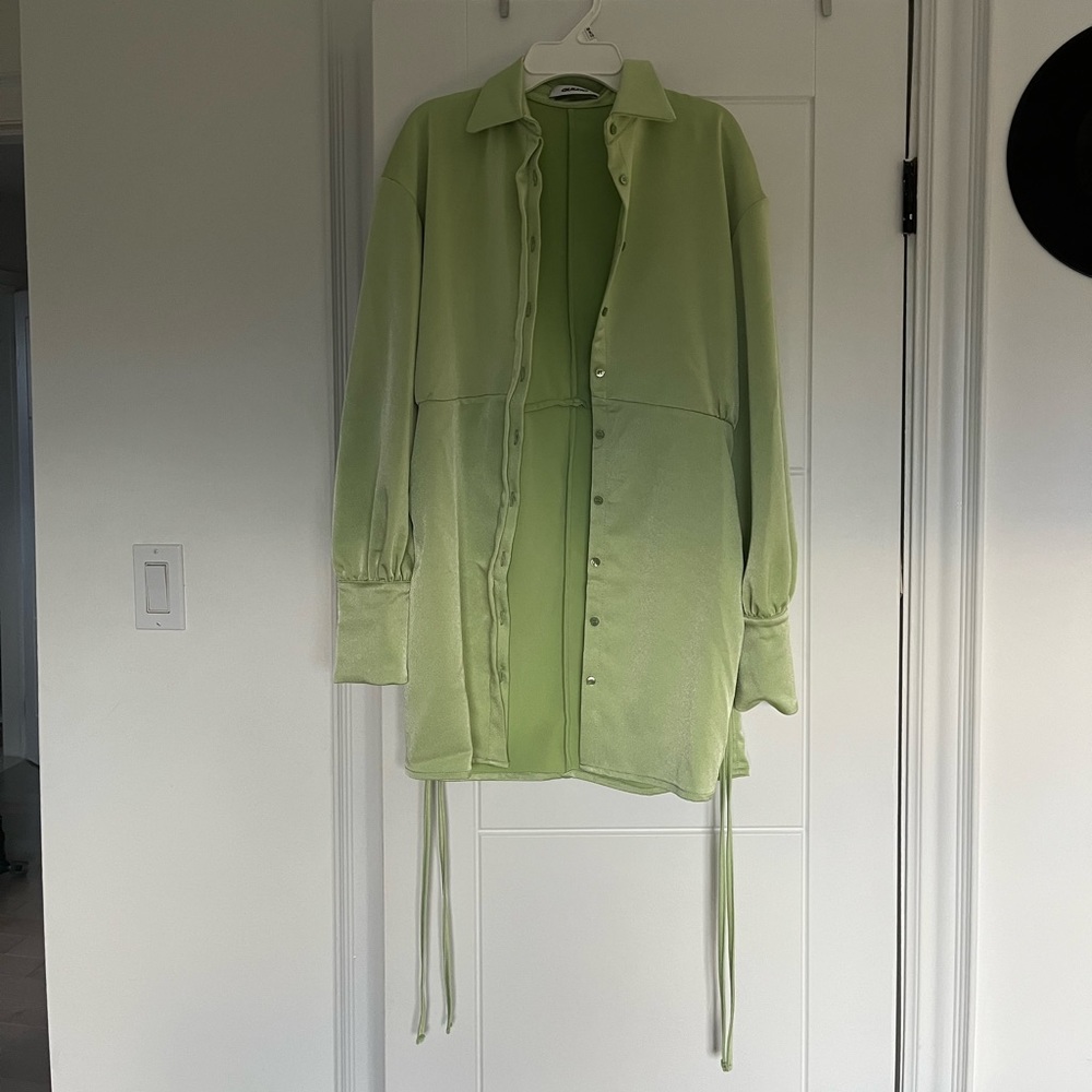 Danielle Guizio Ruched Shirt Dress in green (S)